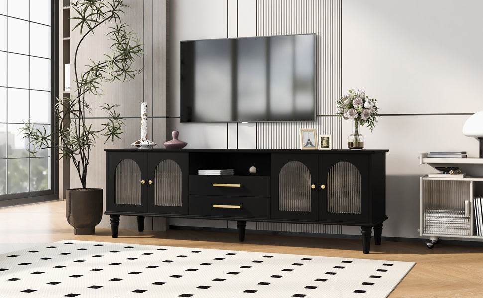 Retro Black MDF TV Stand With Drawers And Cabinets - Sleep Galleria