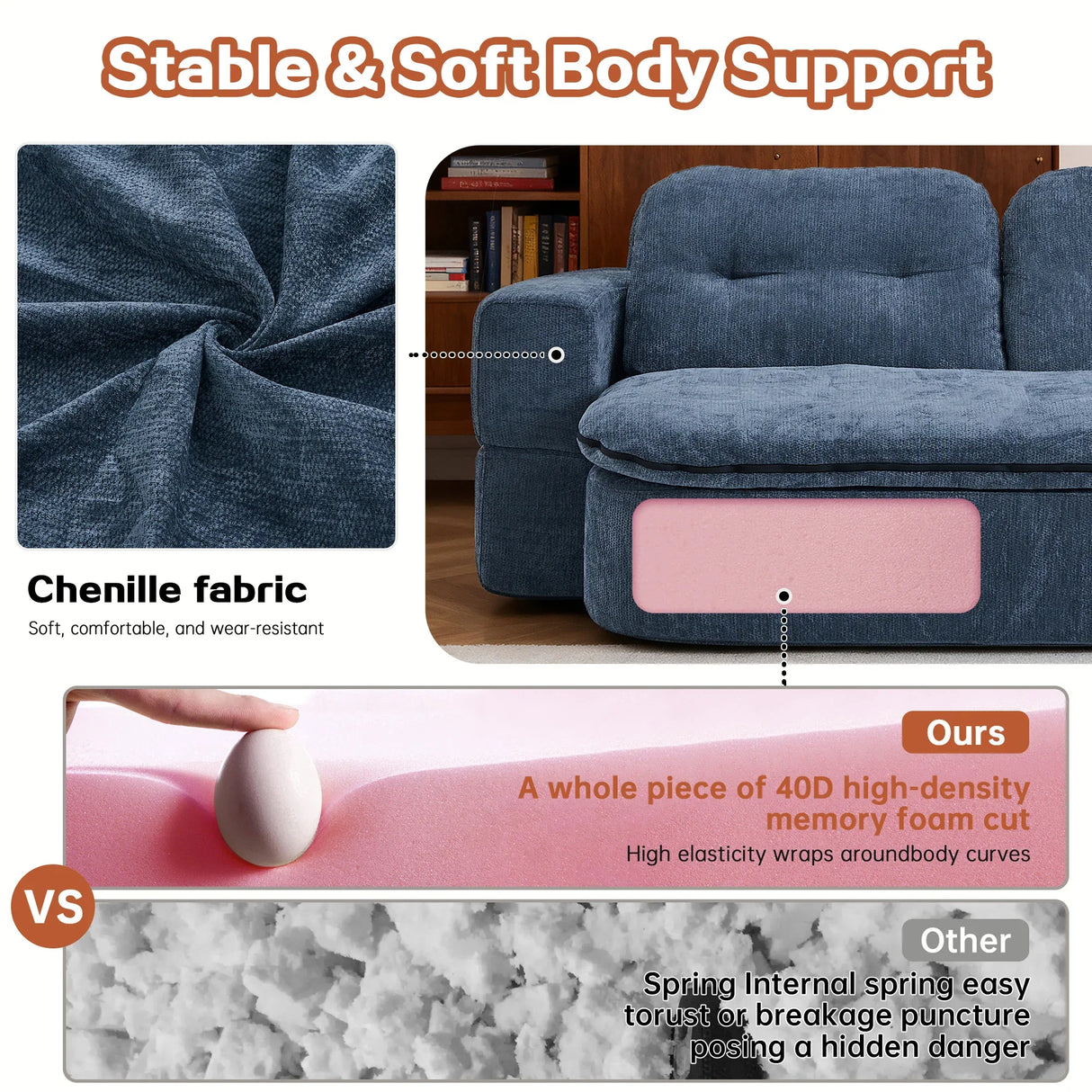 Modern Convertible Foam-Filled Sleeper Sofa Bed With Pillows - Omega Lifestyles