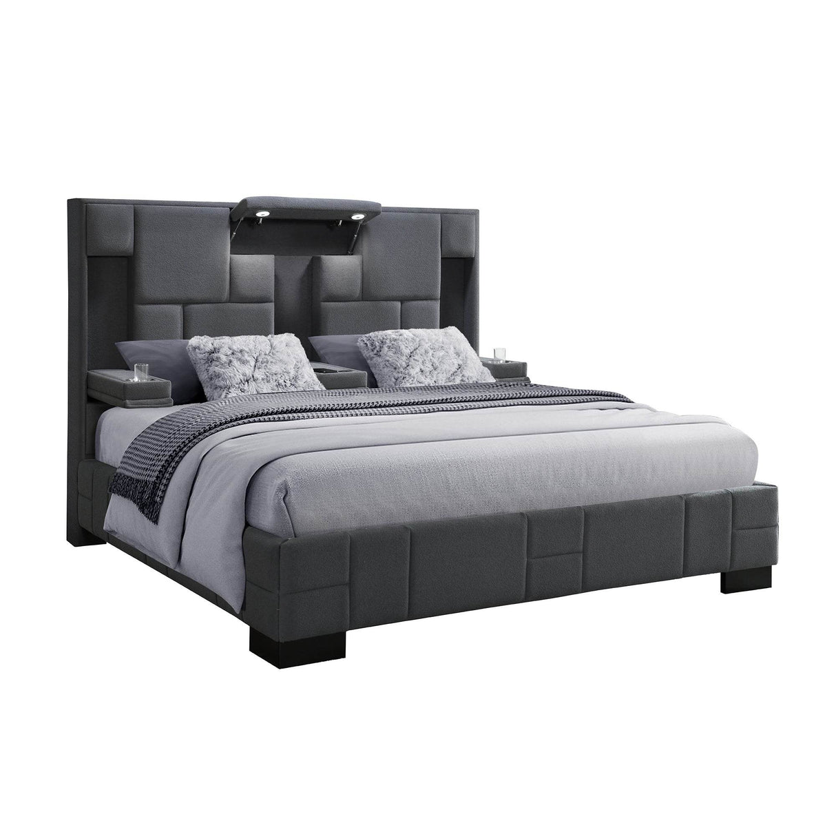 Modern Queen Panel Bed Frame With Wireless Charging