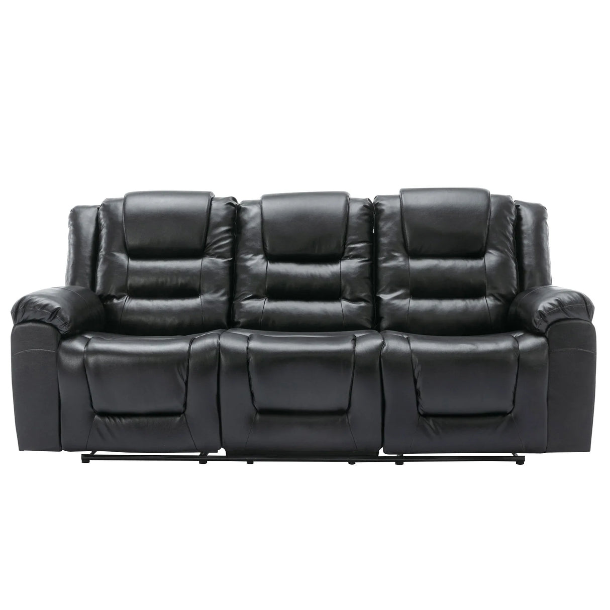 3 Seater Manual Recliner Chair With Cup Holders Black PU - Omega Lifestyles