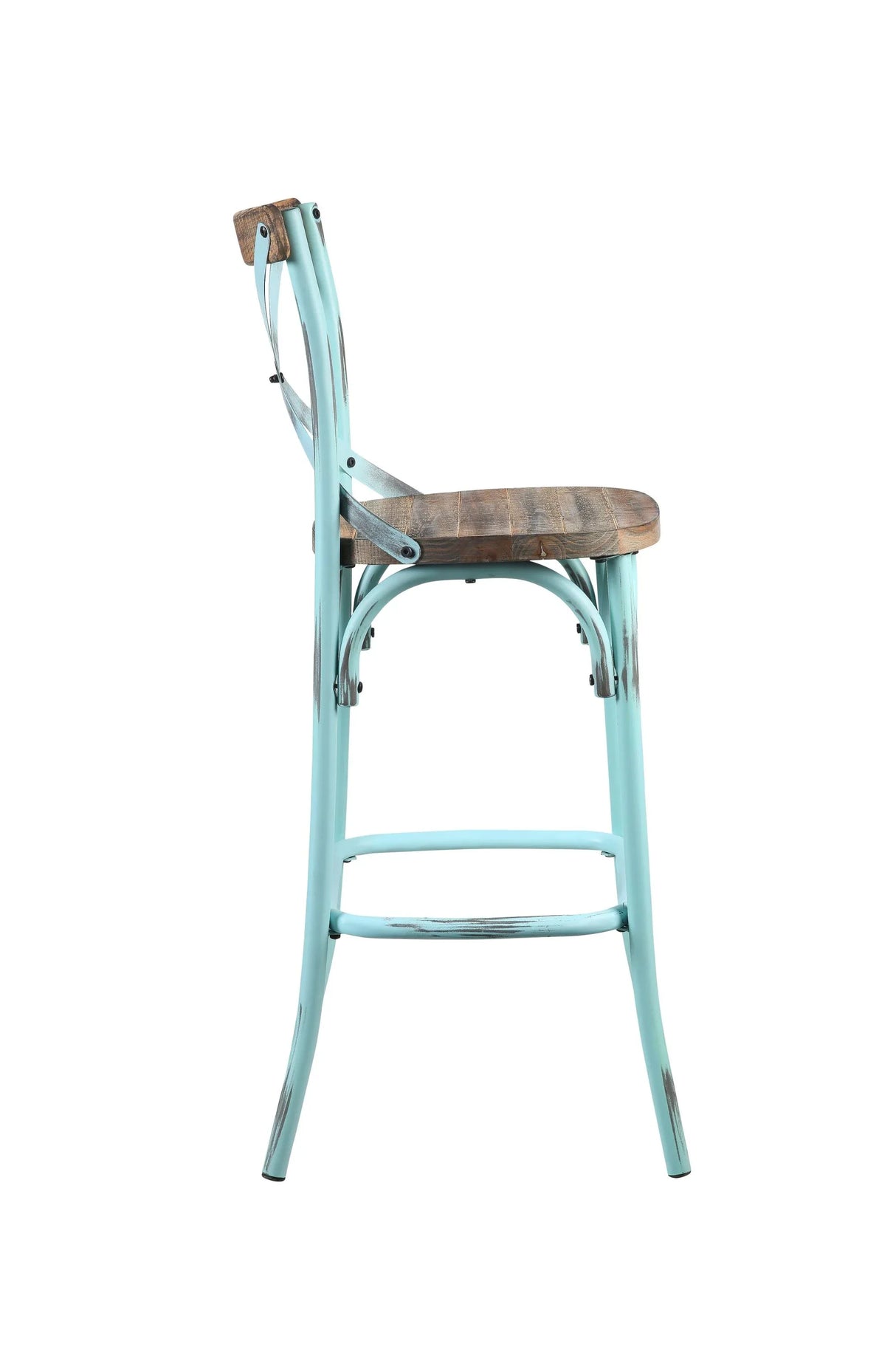 Vintage Industrial Armless Bar Chair With Oak And Turquoise - Omega Lifestyles