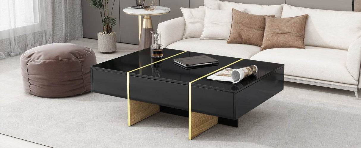 Minimalist High Gloss Black And Gold Coffee Table - Sleep Galleria