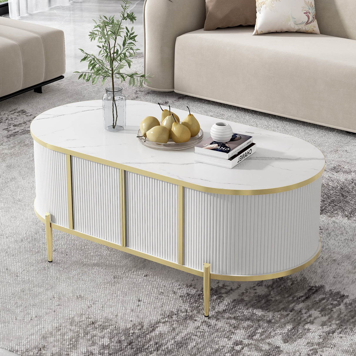 Modern Fluted MDF Coffee Table With Storage Cabinets - Omega Lifestyles