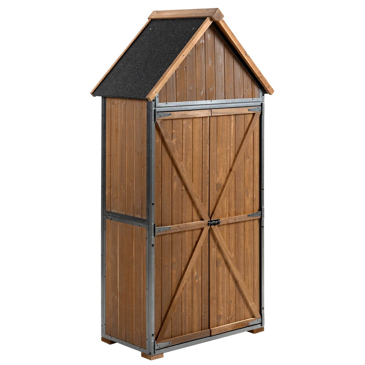 Outdoor Wood And Metal Garden Tool Storage Cabinet