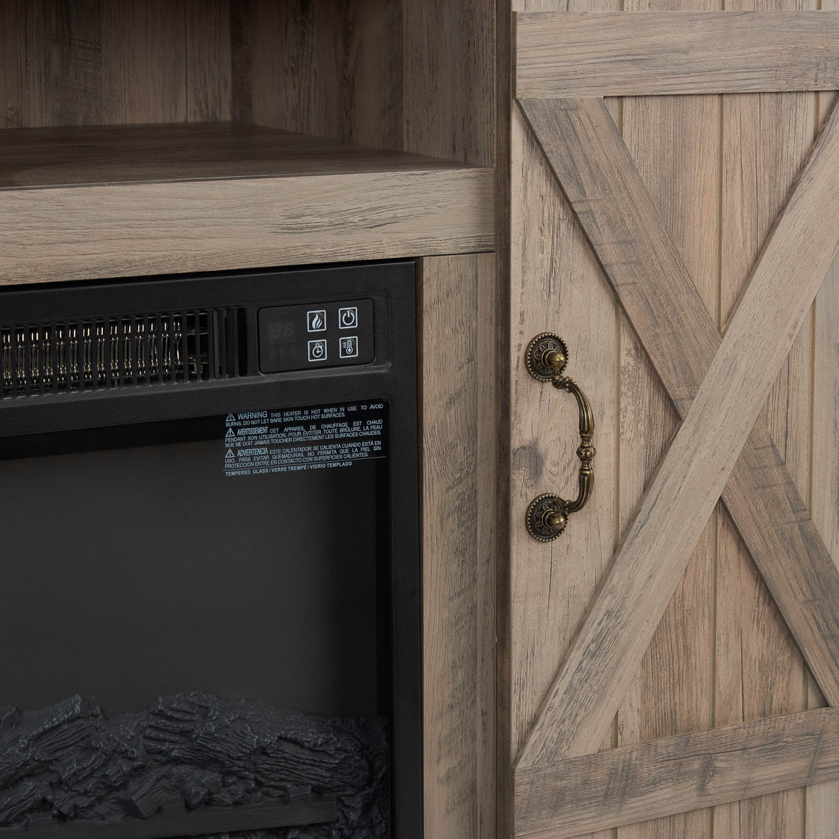 Farmhouse Gray Wash MDF Media TV Stand Fireplace - Sleep Galleria