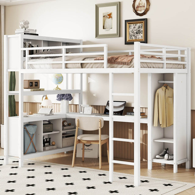 Full Metal Loft Bed With Wardrobe And L-Shaped Desk - Omega Lifestyles