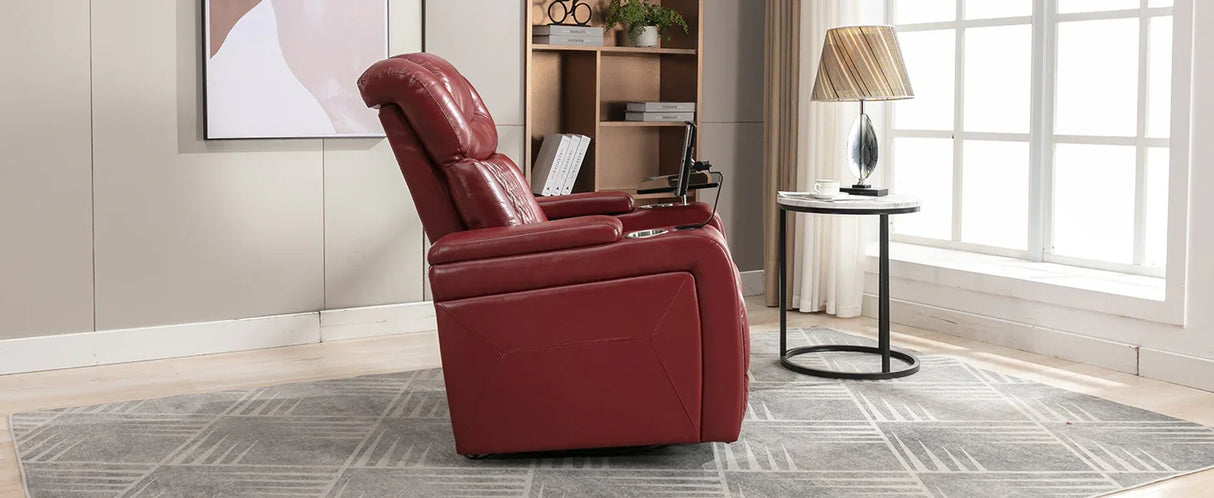 Power Recliner Chair PU Leather With USB Tray Table - Omega Lifestyles