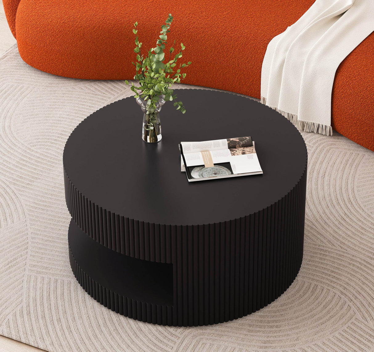 Round Black MDF Two-Tier Storage Coffee Table - Sleep Galleria