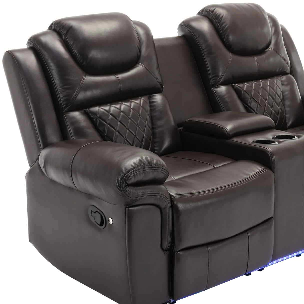 Manual Faux Leather Recliner Chair With Hidden Storage And LED - Omega Lifestyles