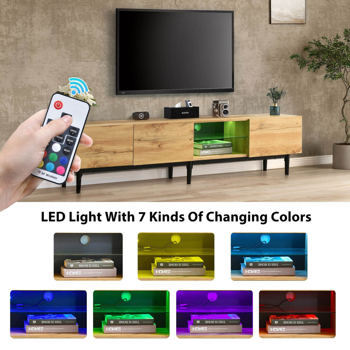 Modern LED Wood Tone TV Stand With Storage - Sleep Galleria
