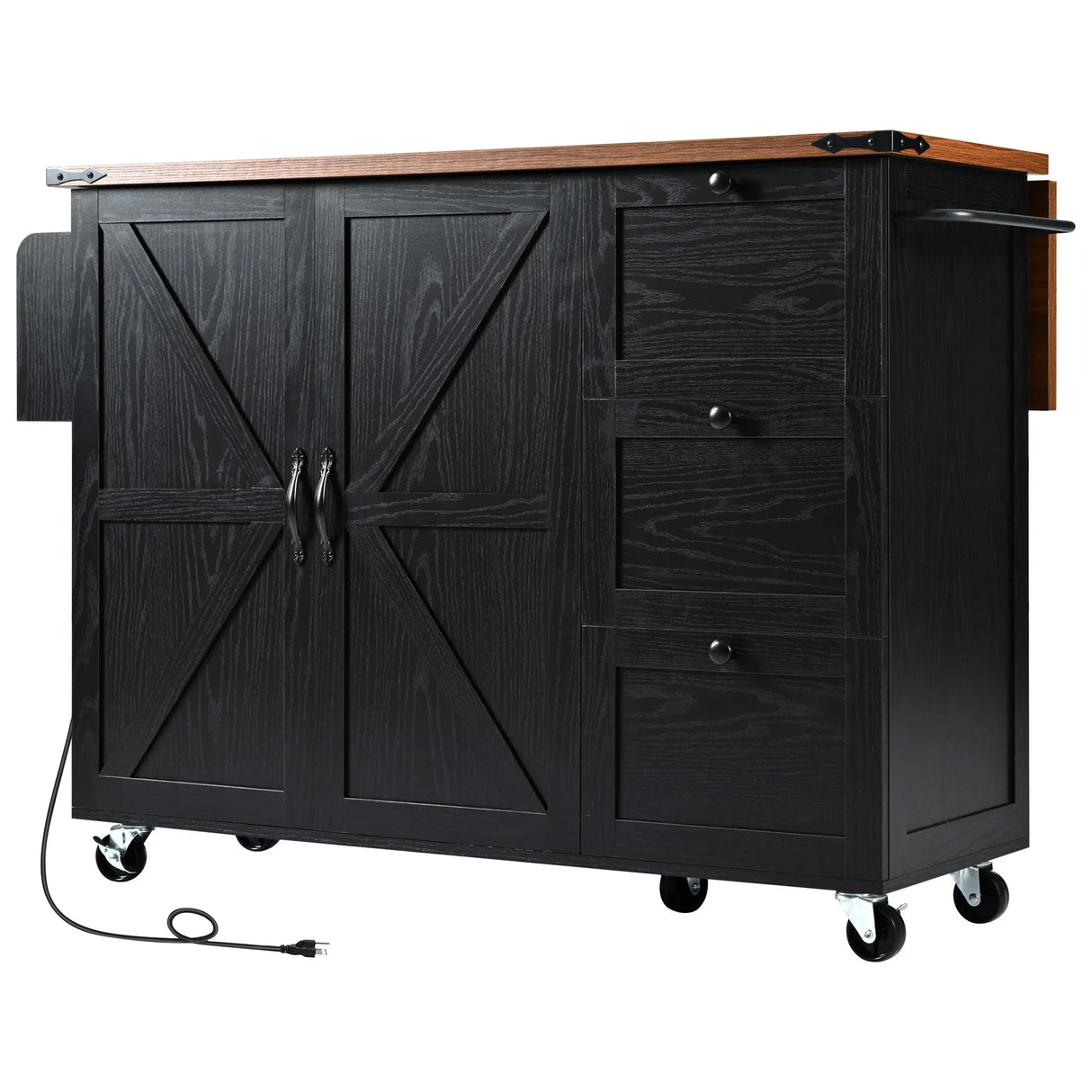 Farmhouse Kitchen Island Cart With Power Outlet - Omega Lifestyles