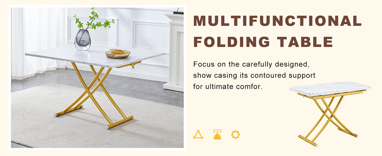 Multifunctional Adjustable Height White Gold Lift Table - Sleep Galleria