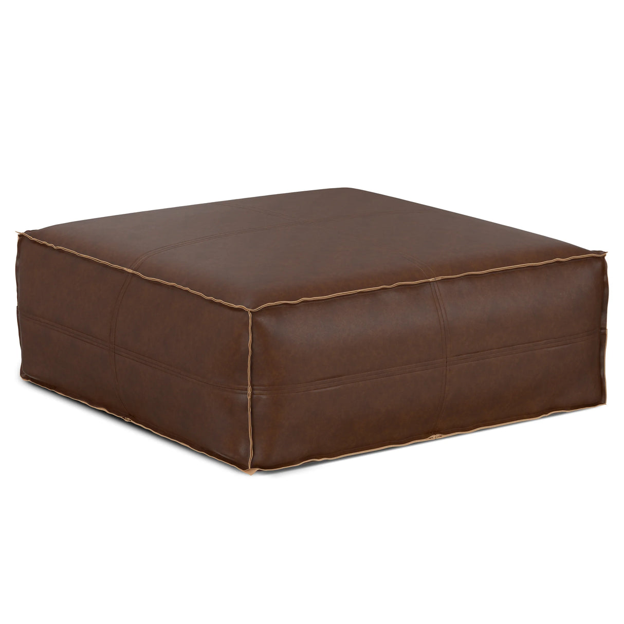 Extra Large Distressed Dark Brown Faux Leather Pouf - Omega Lifestyles