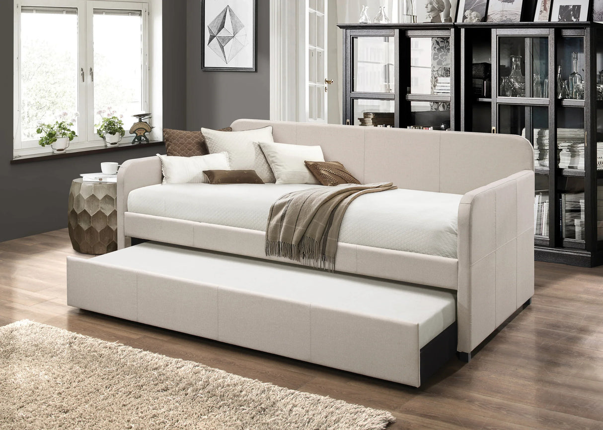 Fog Upholstered Twin Daybed With Roll-Out Trundle - Omega Lifestyles