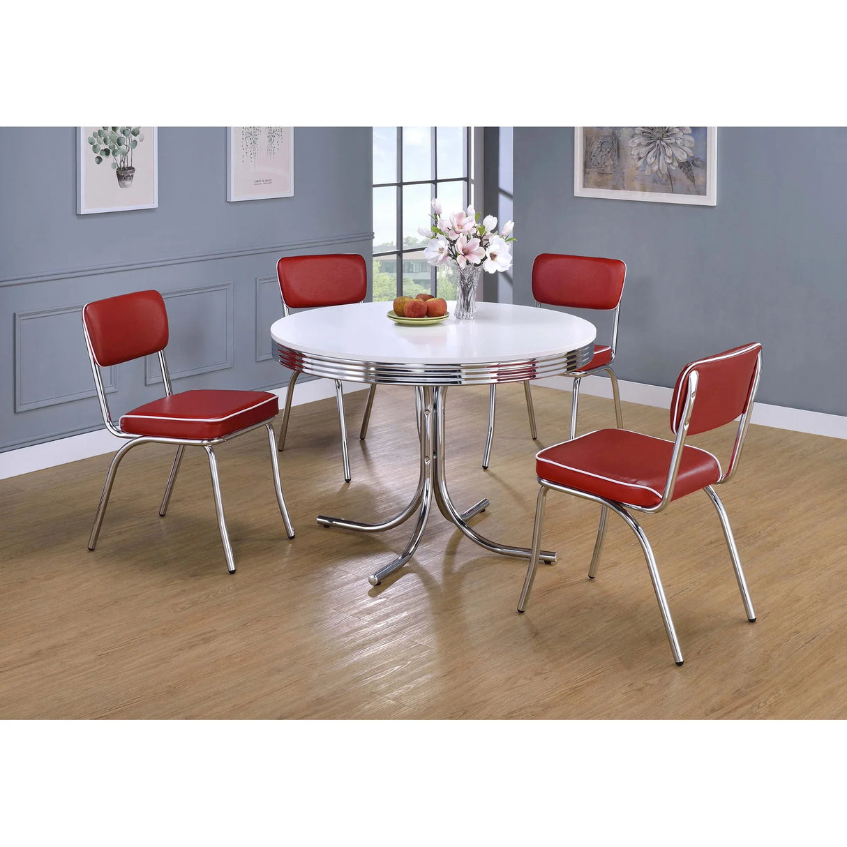 White Metal Round Dining Table And Chair Set - Omega Lifestyles