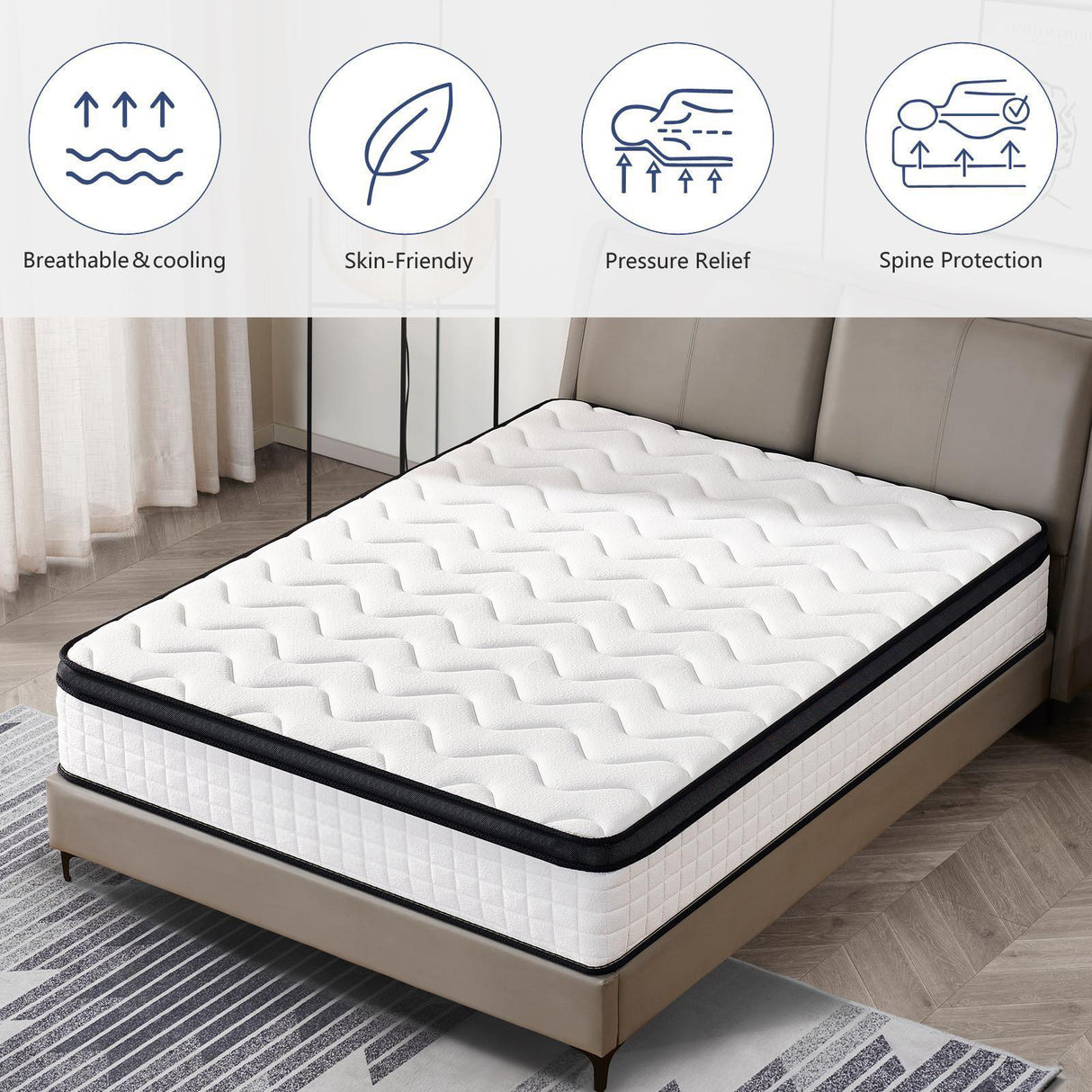 Medium 12-Inch Hybrid Memory Foam Queen Mattress - Omega Lifestyles