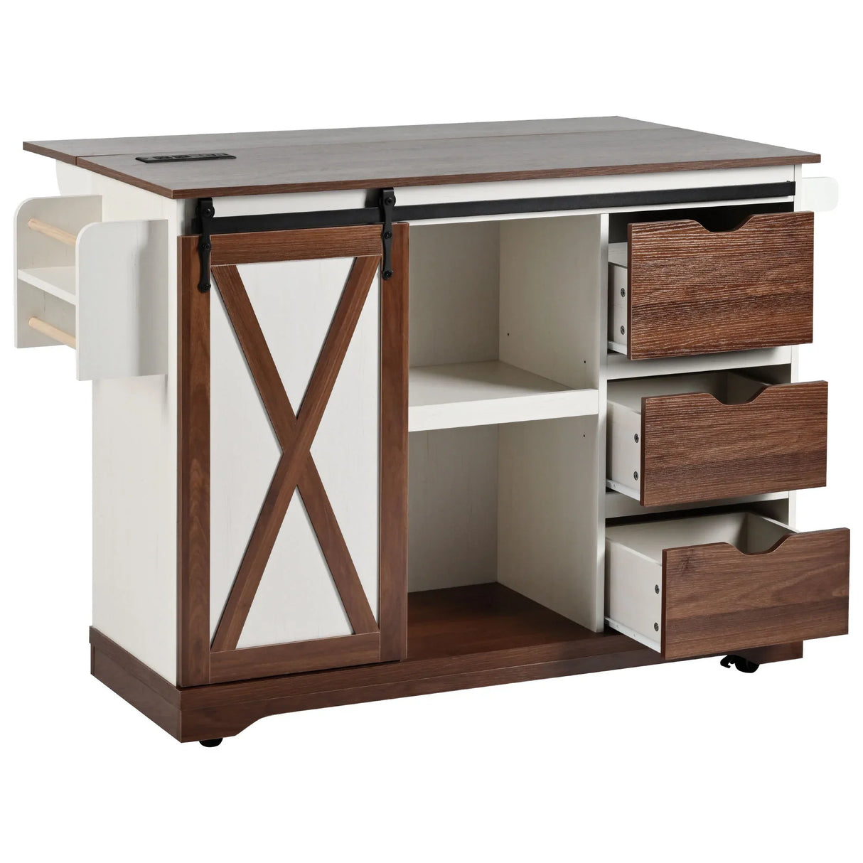 Farmhouse Sliding Barn Door Kitchen Island Cart - Omega Lifestyles