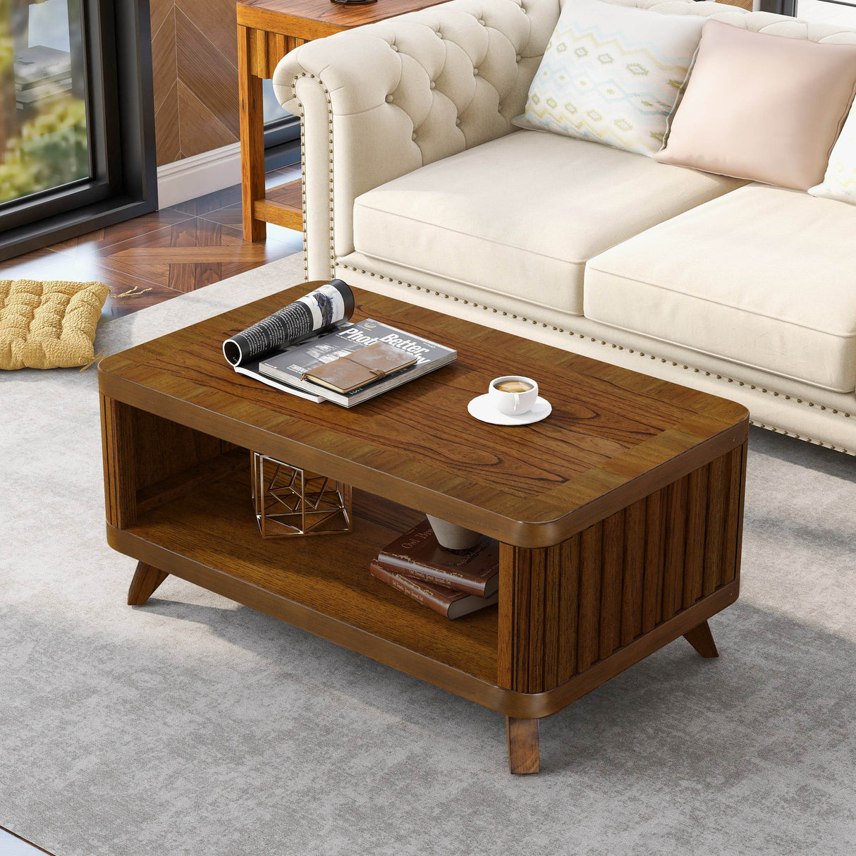Solid Wood Pine Legs Rectangular Coffee Table - Sleep Galleria