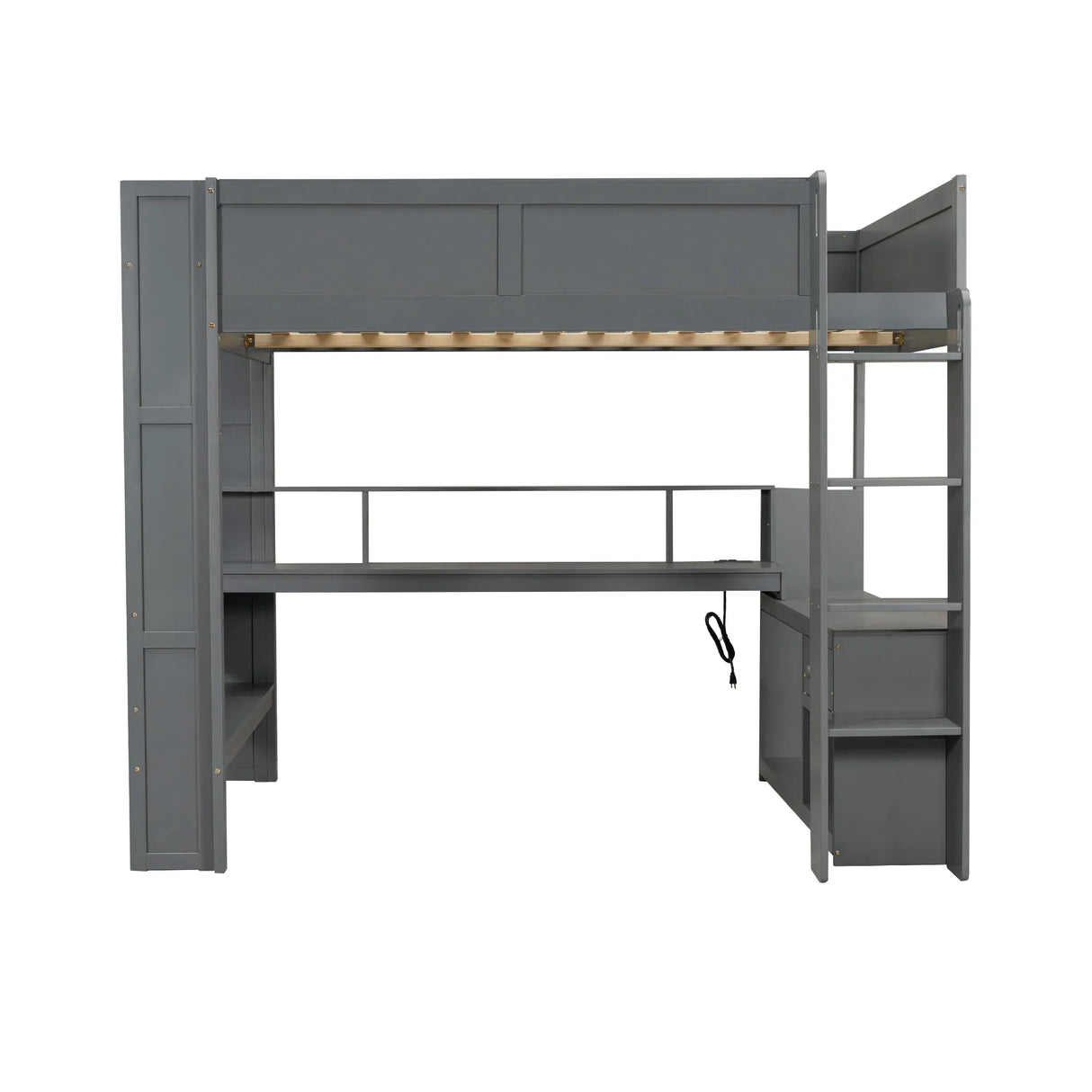 Full Wood Gaming Loft Bed Frame With Desk LED Charging Station - Omega Lifestyles