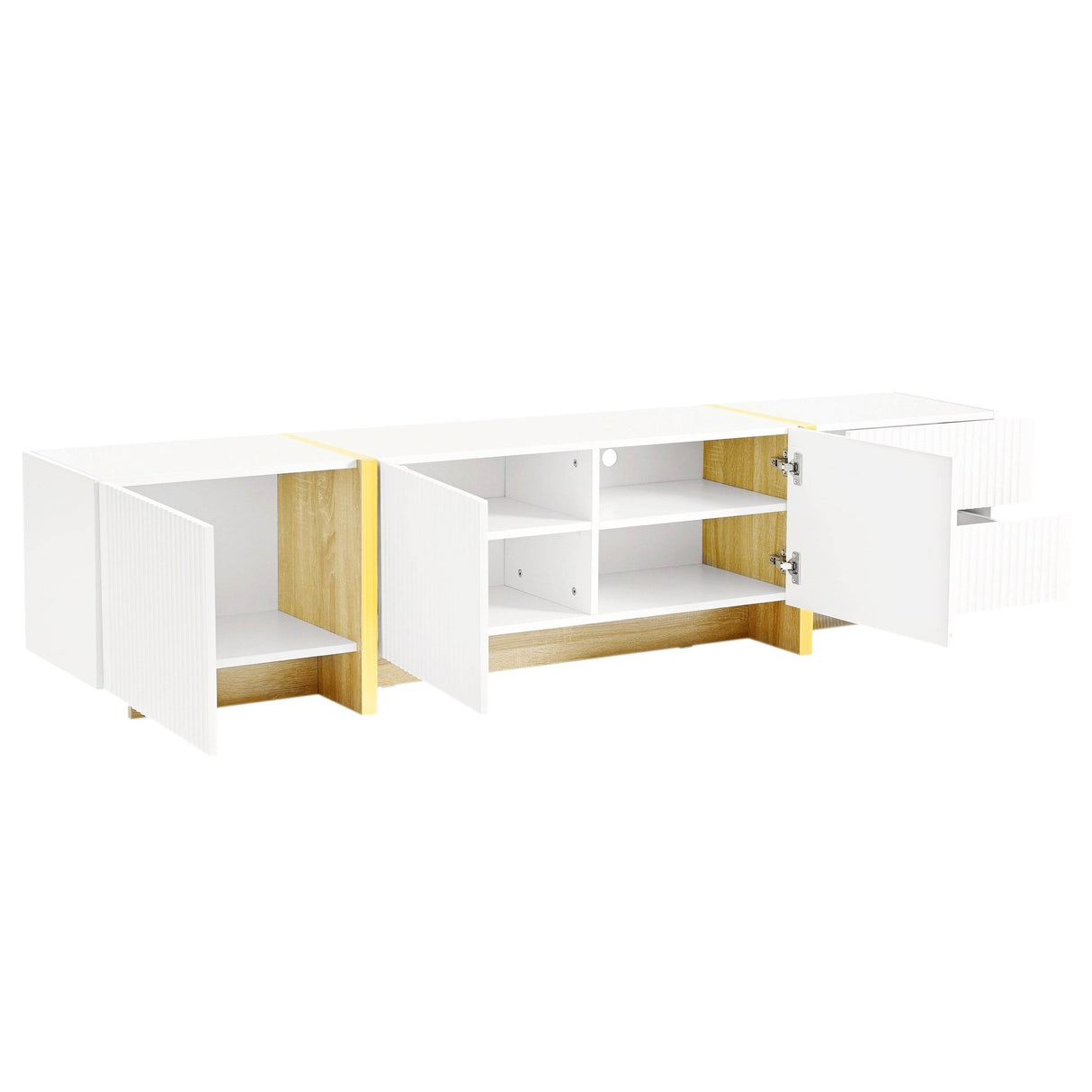 Luxury Fluted White And Gold Wood Grain TV Stand - Sleep Galleria