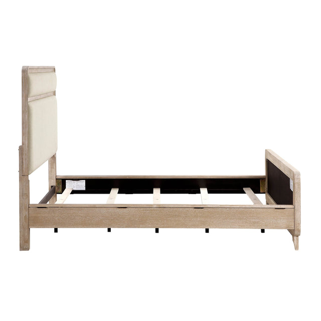 Modern Queen Upholstered Beige Chenille Wood Bed Frame - Omega Lifestyles