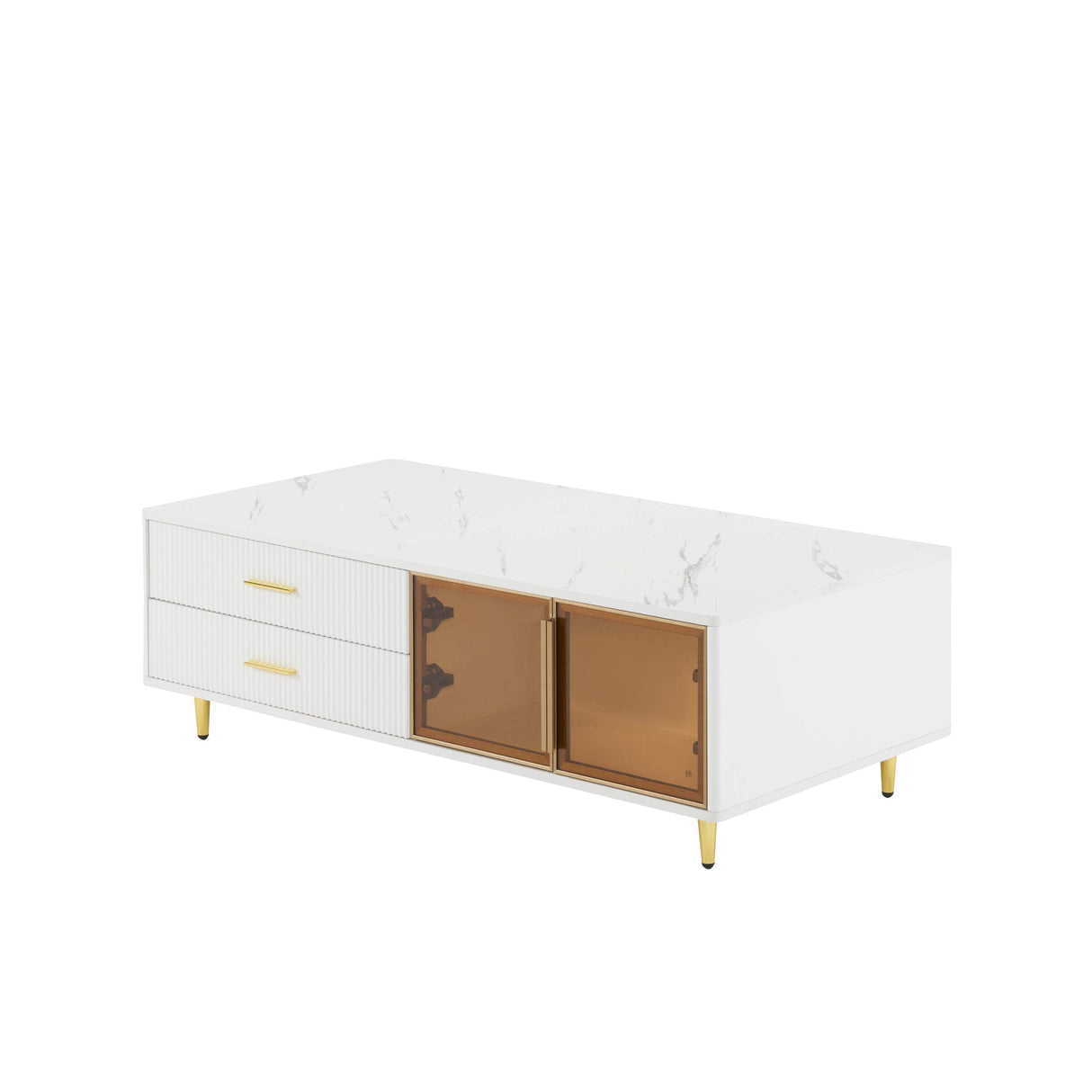 Modern White MDF Coffee Table With Storage Drawers And Lighting - Sleep Galleria