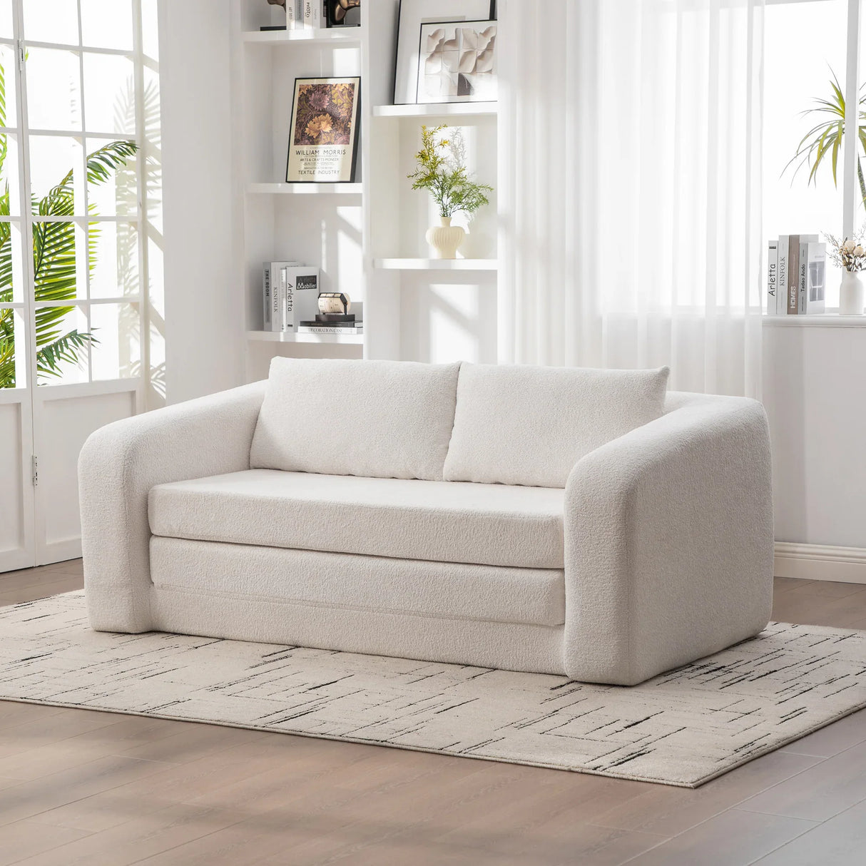 Convertible Chenille Foam Loveseat Sofa Bed With Pillows - Omega Lifestyles