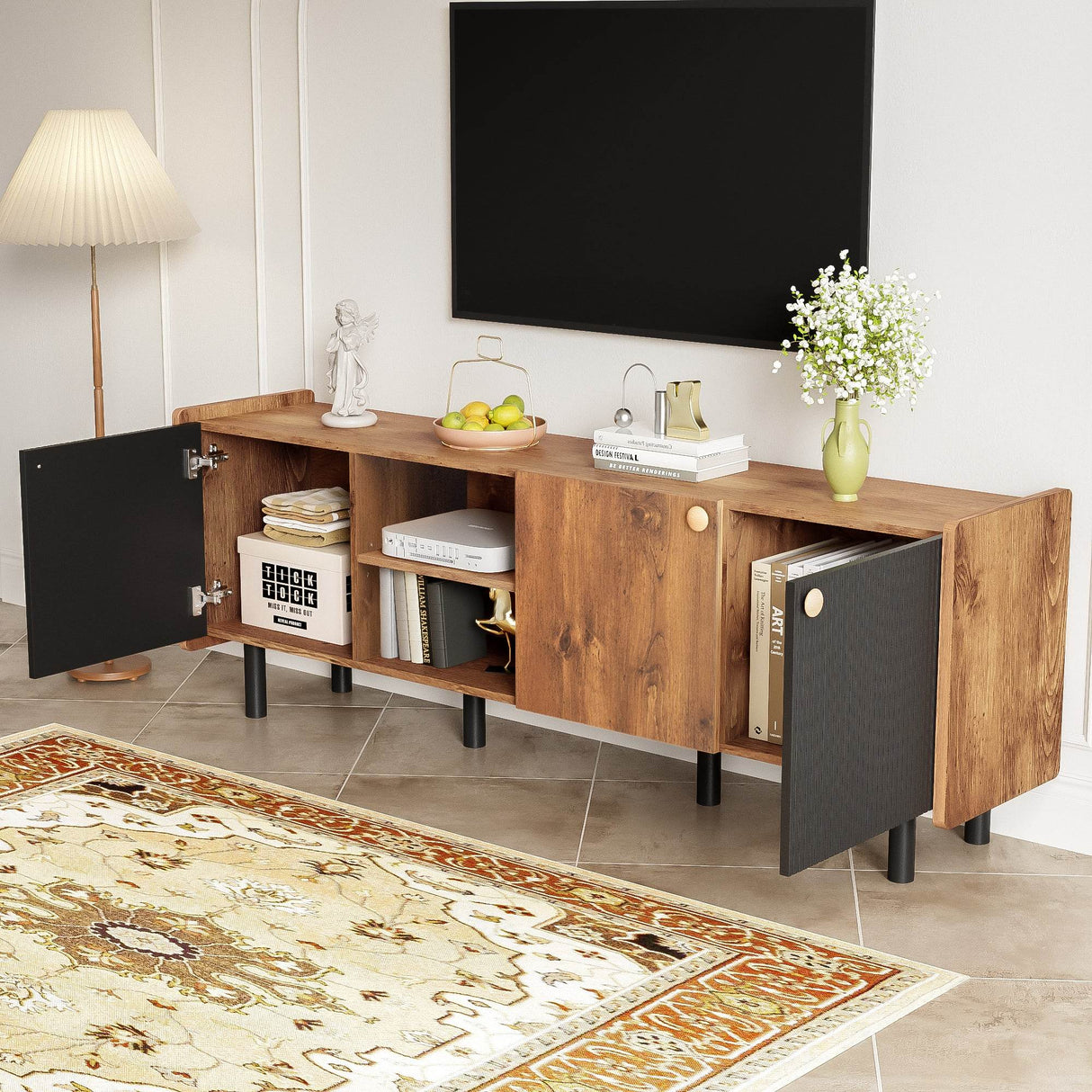 Mid Century Modern TV Stand With Storage Cabinets - Sleep Galleria