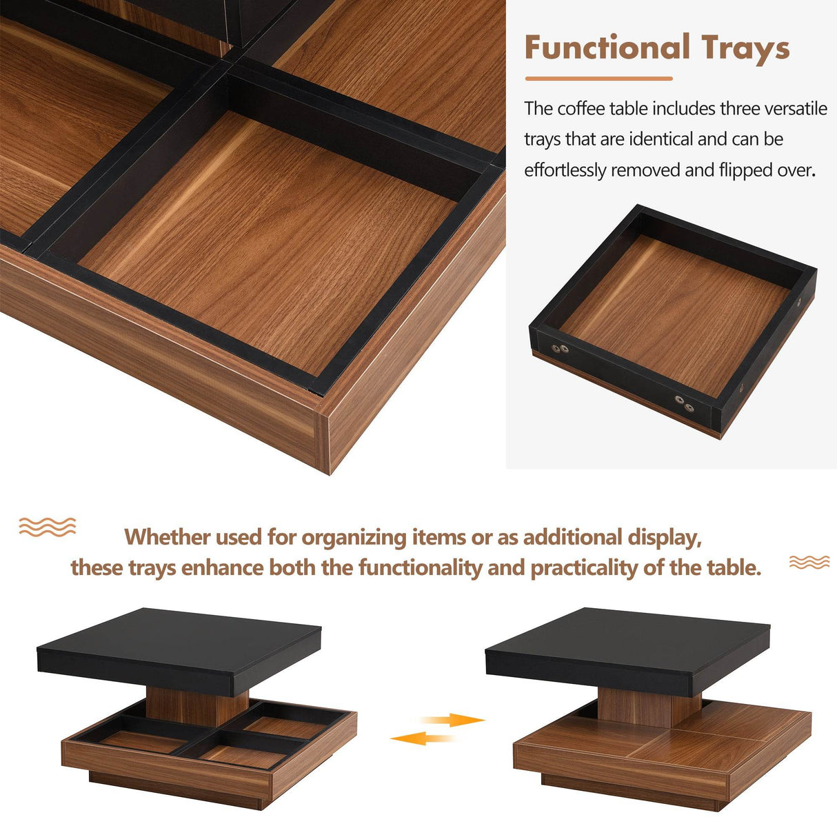 Modern Square 360° Rotating Black Walnut Coffee Table - Sleep Galleria