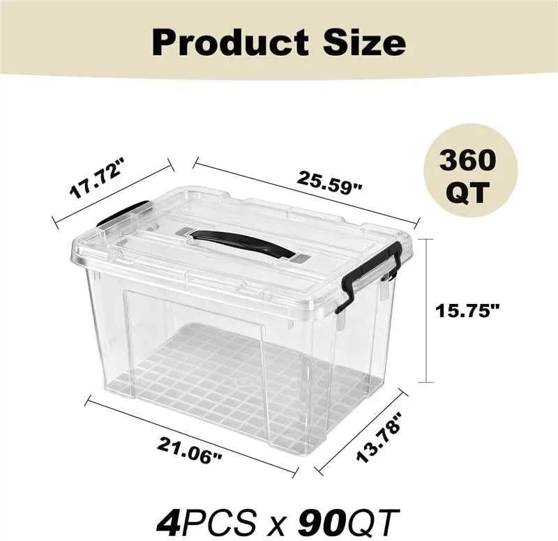 Set Of 4 Stackable 60 Quart Clear Plastic Storage Bins - Omega Lifestyles