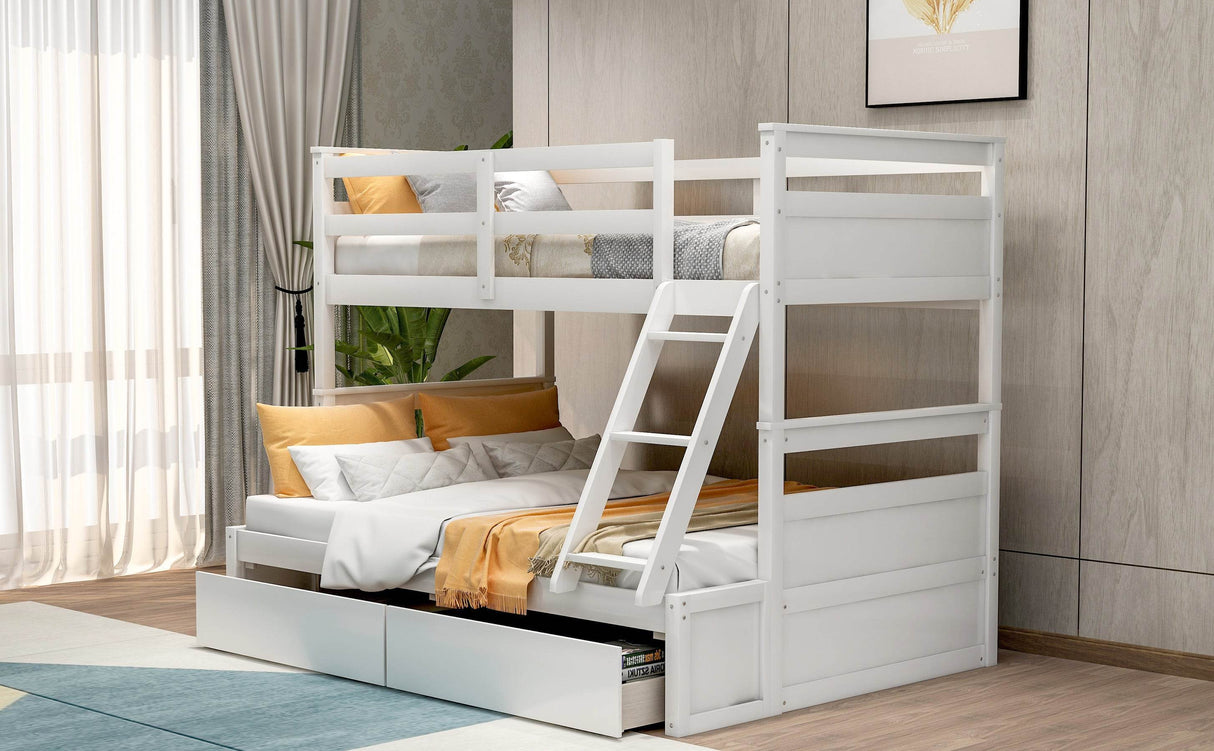 Twin Over Full Solid Wood White Bunk Bed With Storage - Omega Lifestyles