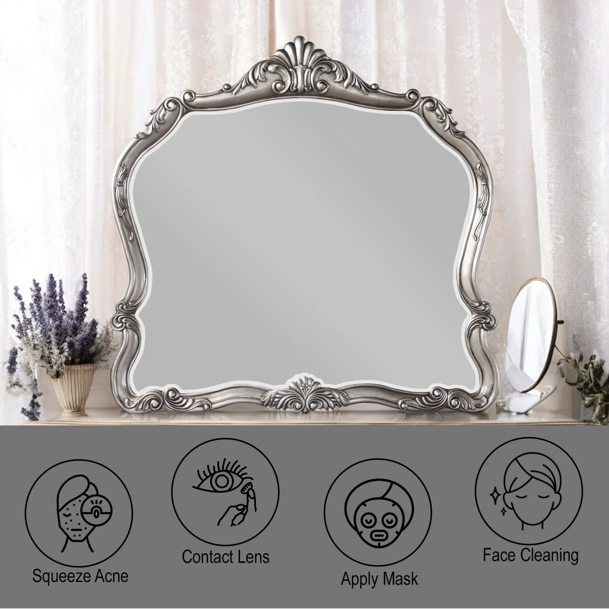 Antique Platinum Synthetic Wood Wall Mirror 43x36-Inch - Omega Lifestyles
