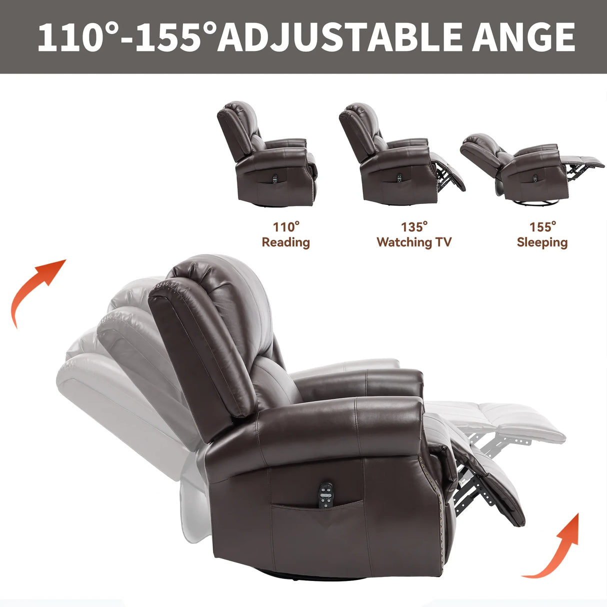 Heat Massage Medium-Firm Swivel Rocker Recliner Chair - Omega Lifestyles