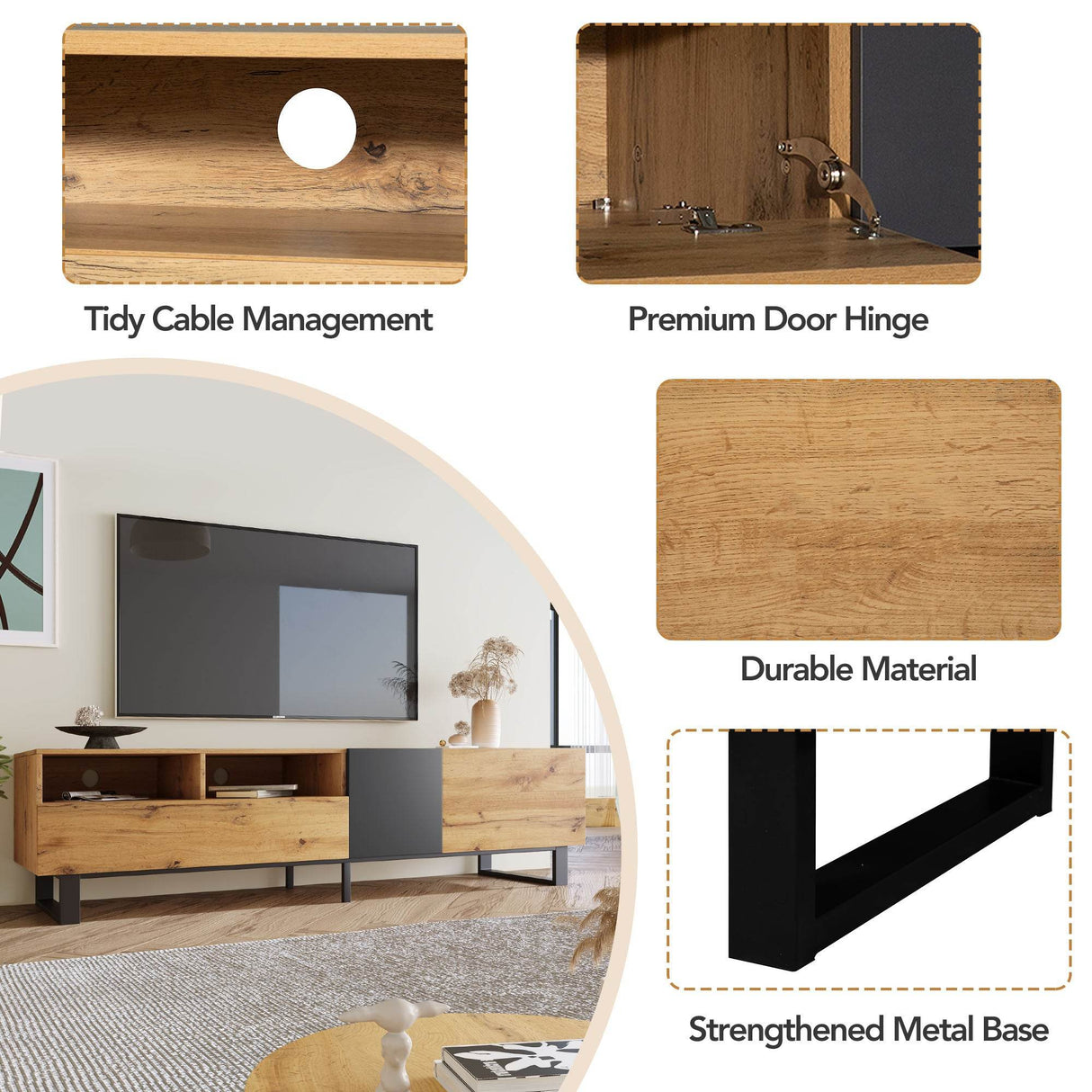 Modern Wood TV Stand With Drop Down Storage - Sleep Galleria