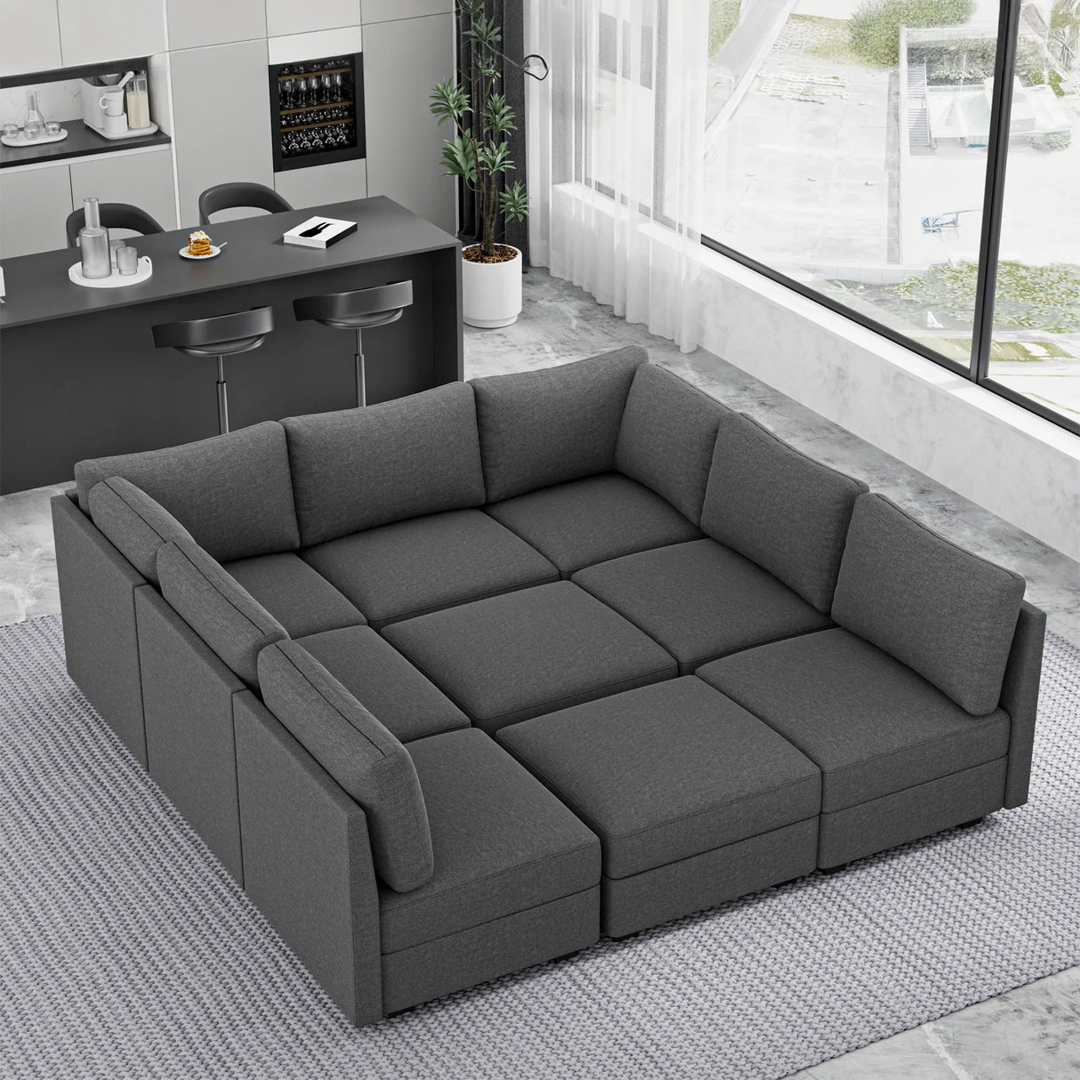 Modern 9-Seater Modular Armless Memory Foam Sofa - Omega Lifestyles
