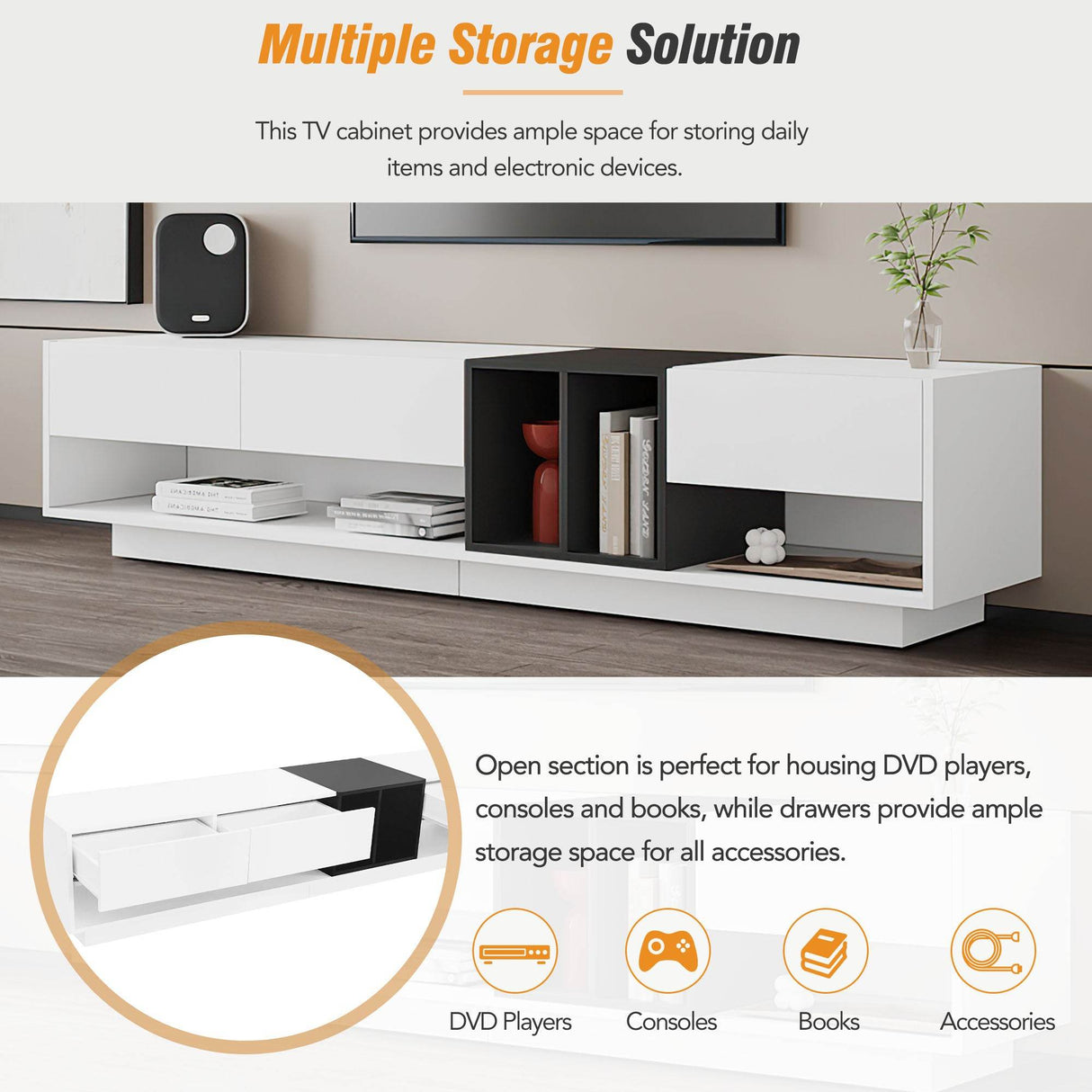 Two-Tone Particle Board White TV Stand With Storage - Sleep Galleria