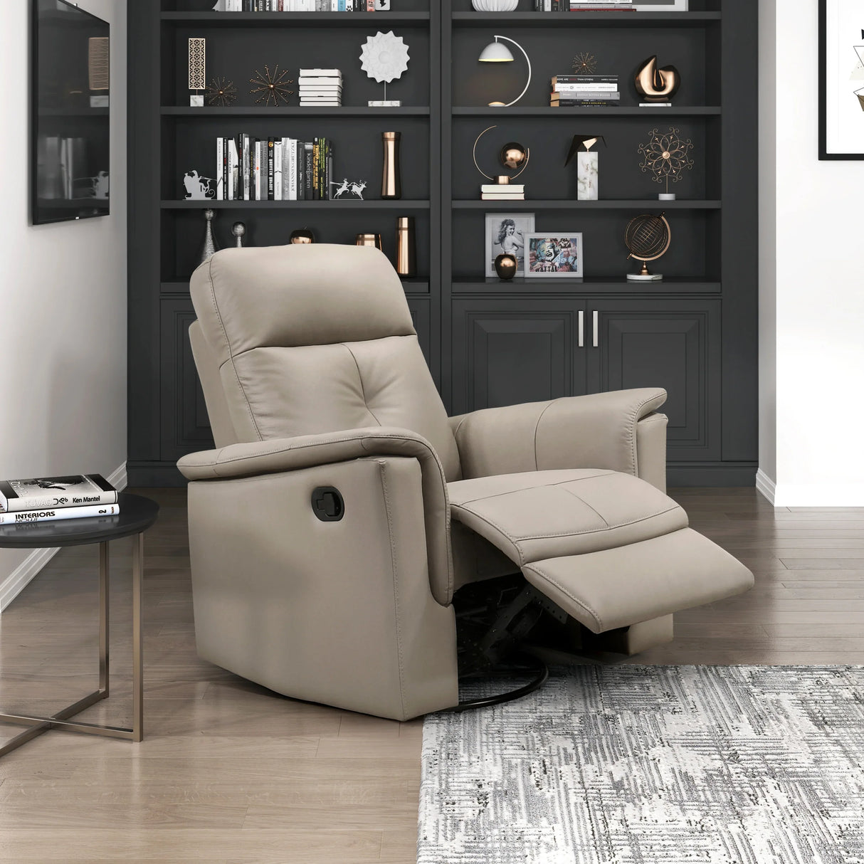 Latte Genuine Leather Swivel Glider Reclining Chair - Omega Lifestyles