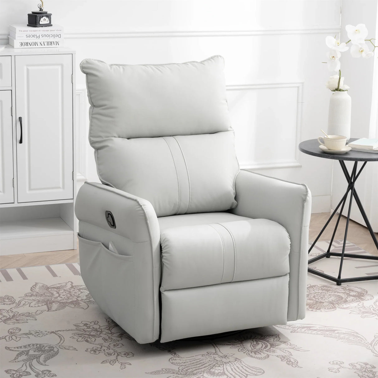 PU Reclining Rocking Chair With 360° Swivel And Footrest - Omega Lifestyles