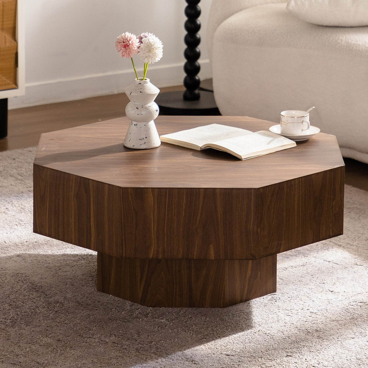 Modern Walnut Round Coffee Table 31-Inch Diameter - Sleep Galleria