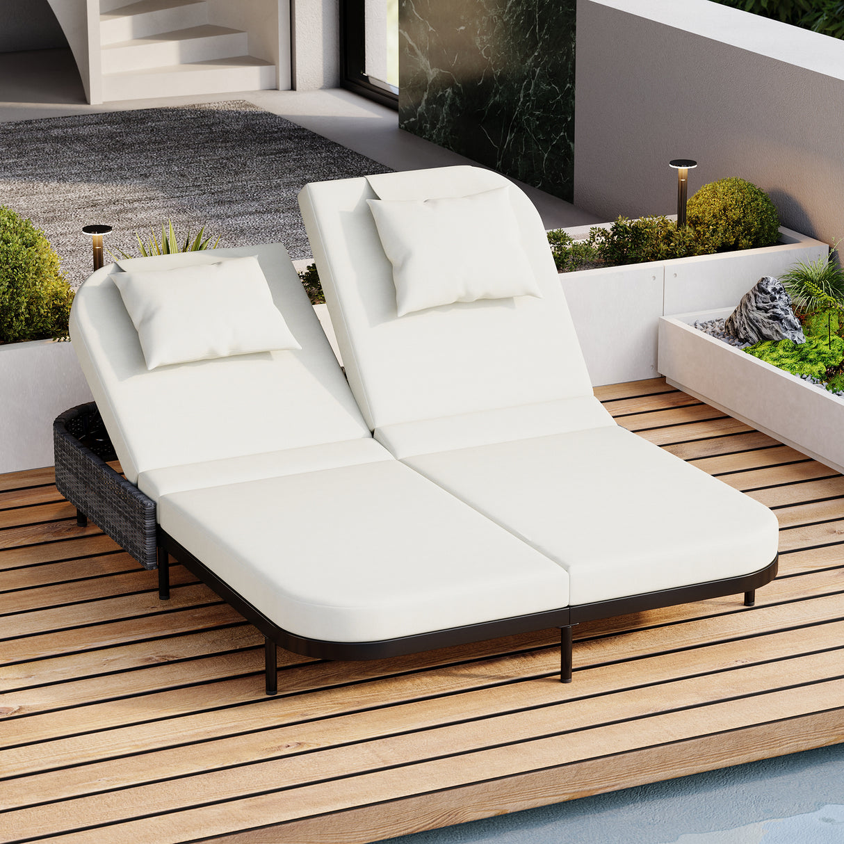 Outdoor Patio Rattan Daybed With Adjustable Backrest