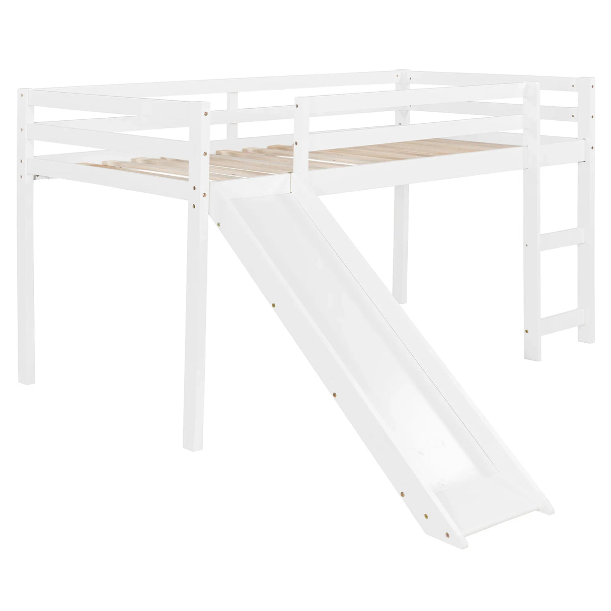 Twin Solid Wood Loft Bed With Ladder And Slide - Omega Lifestyles