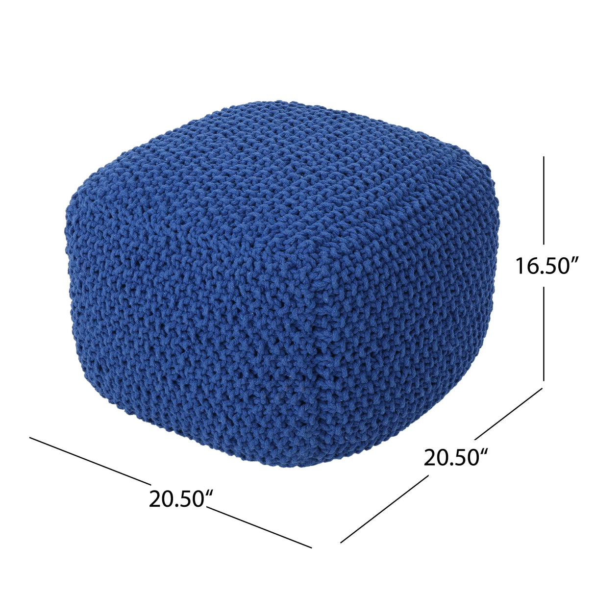 Knitted Cotton Cube Pouf Navy Modern Accent Seating - Omega Lifestyles