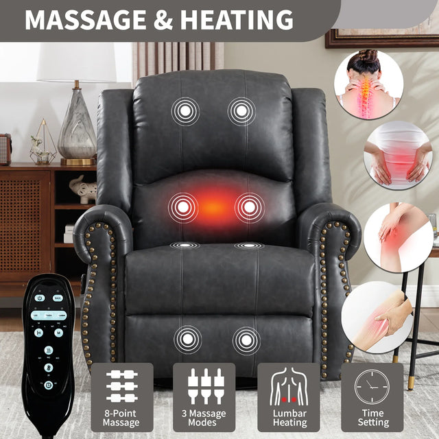 Heat Massage Faux Leather Swivel Rocking Recliner Chair - Omega Lifestyles