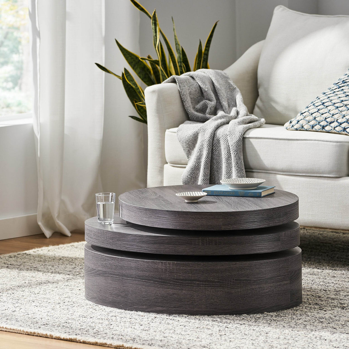 Contemporary Small Oval Rotating Coffee Table - Sleep Galleria
