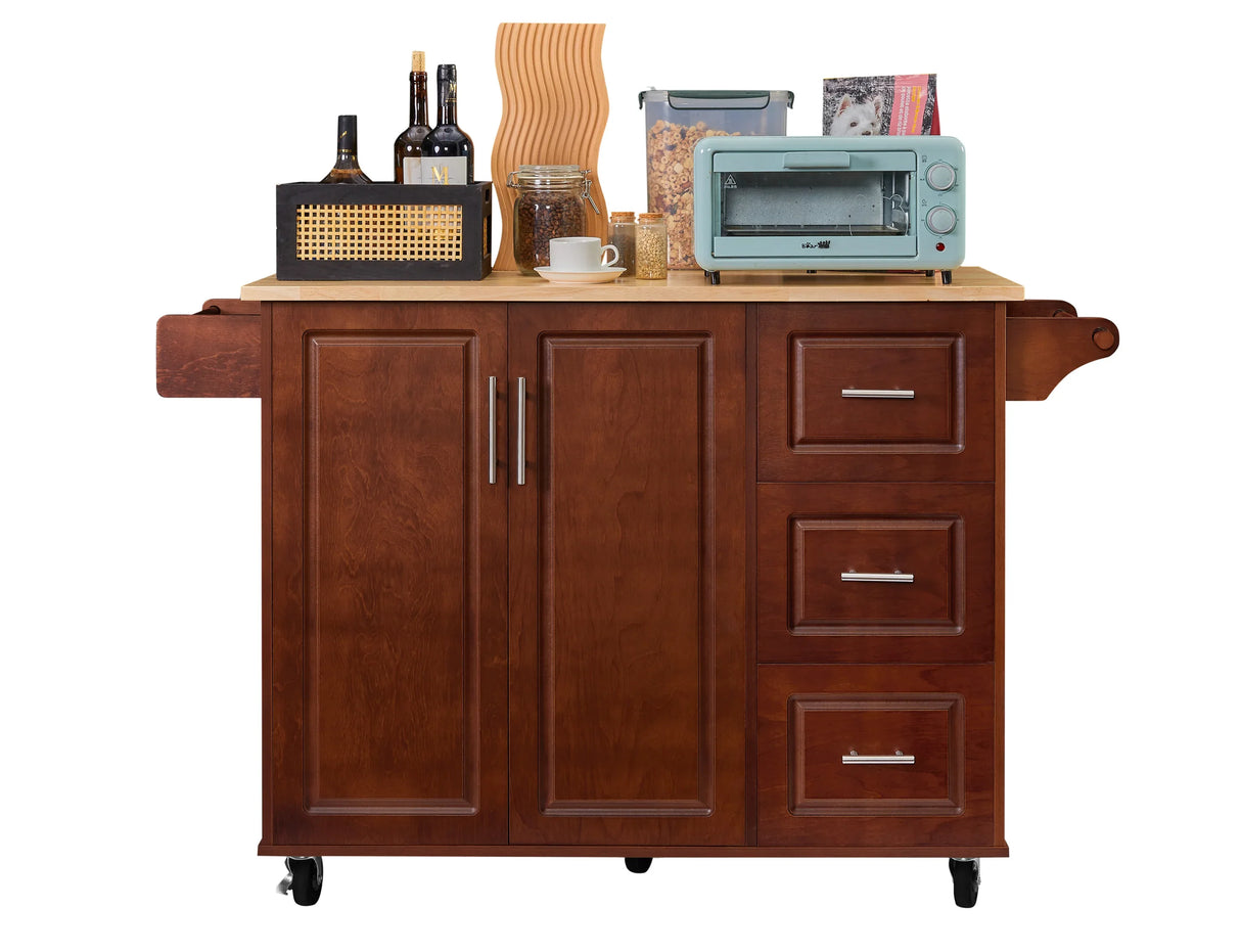 Rolling Kitchen Island Cart With Drop-Leaf Rubberwood Countertop - Omega Lifestyles