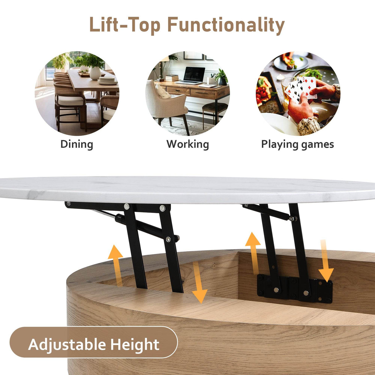 Modern Round Lift-Top Coffee Table With Storage And Ottomans - Sleep Galleria