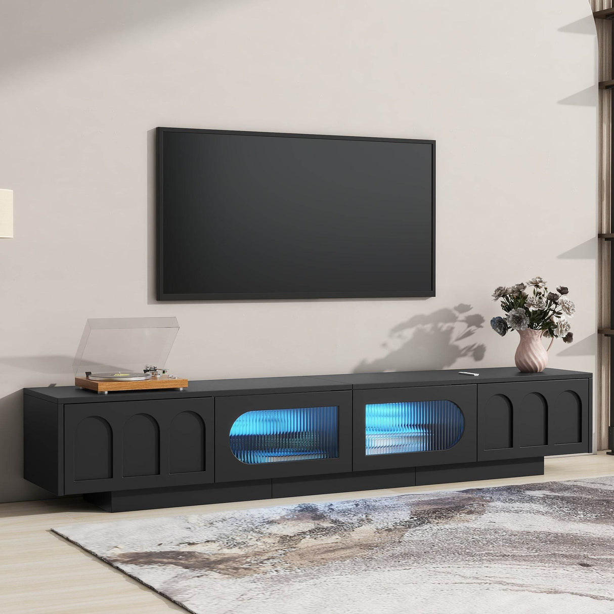 Smart LED Bluetooth Black Particle Board TV Stand - Sleep Galleria