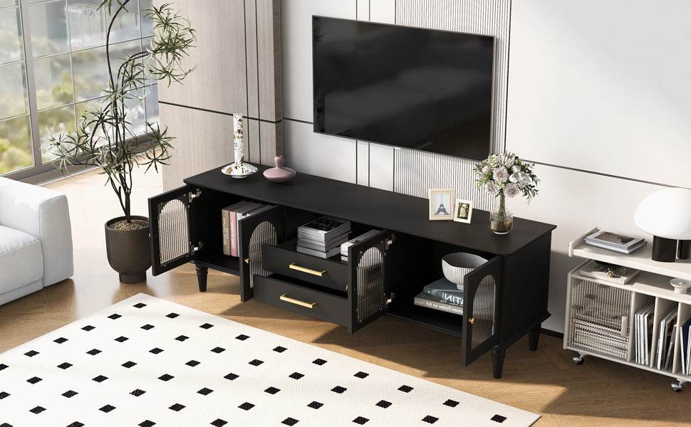 Retro Black MDF TV Stand With Drawers And Cabinets - Sleep Galleria