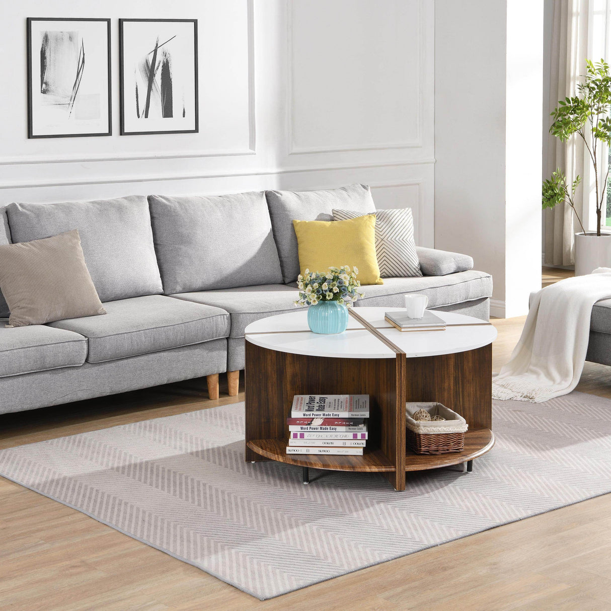 4-Piece Industrial Round MDF Coffee Table Set - Sleep Galleria