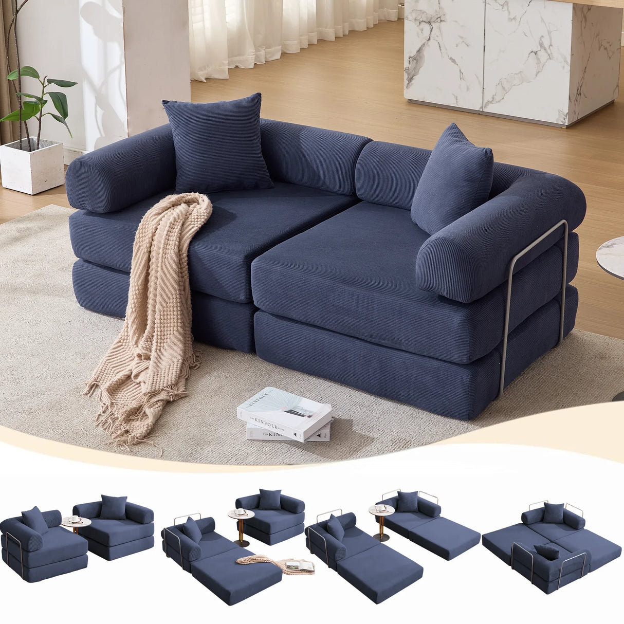 Modular Folding Convertible Corduroy Sofa Bed - Omega Lifestyles